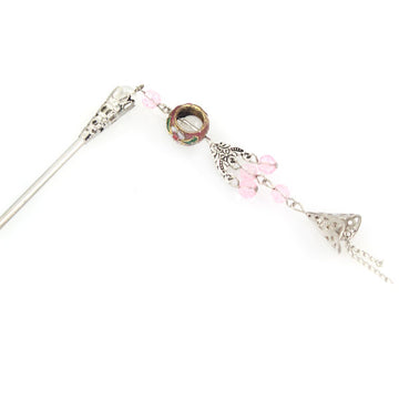 Cloisonne Bead Hair Stick with Tassels 5.25" Pink
